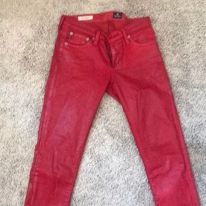 Skinny red leather like pants